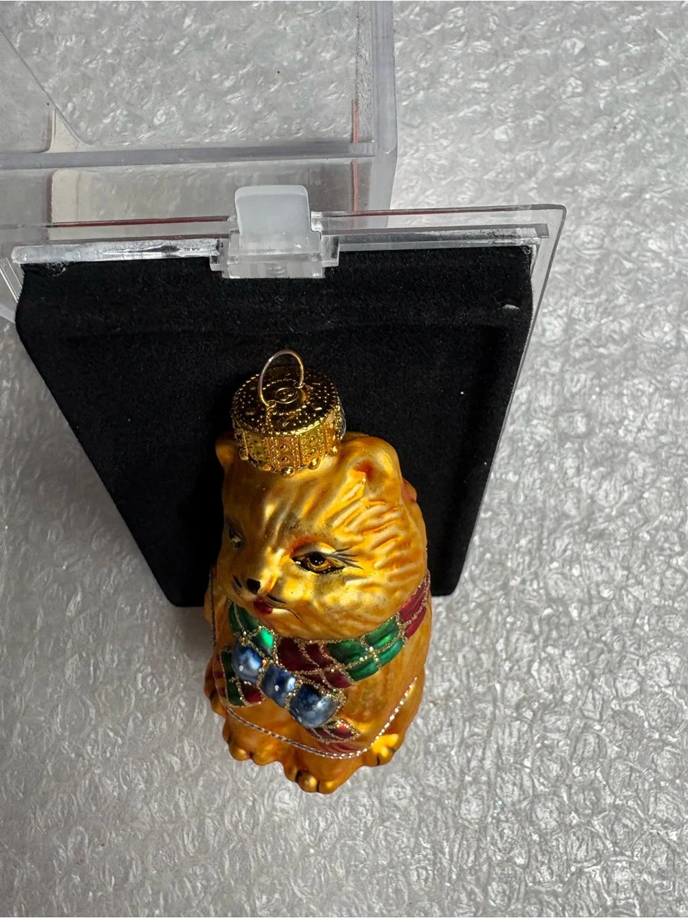 Holiday Lane Gold glass cat ornament